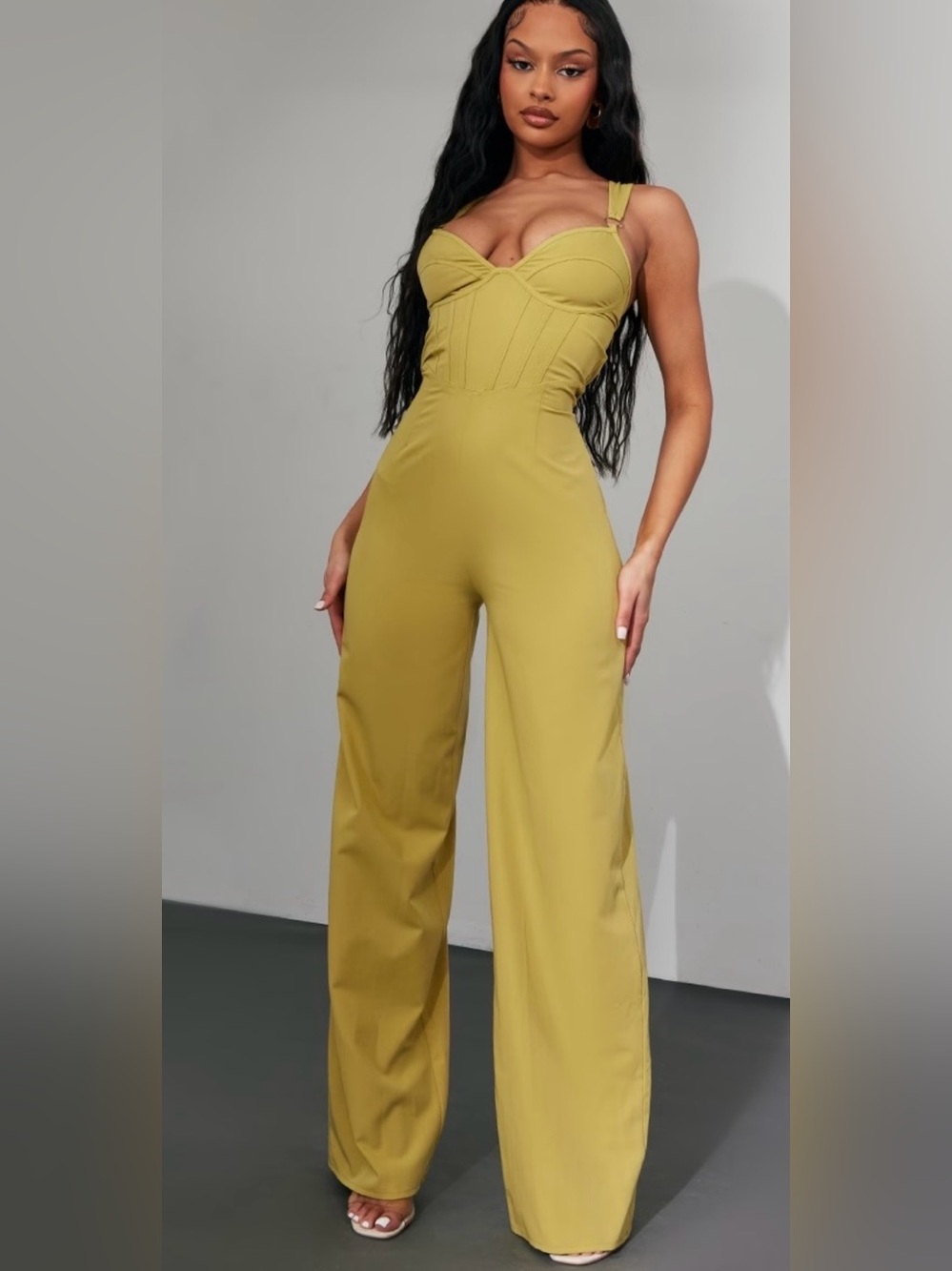 Pretty little things Olive Green Bustier Wide-Leg Jumpsuit